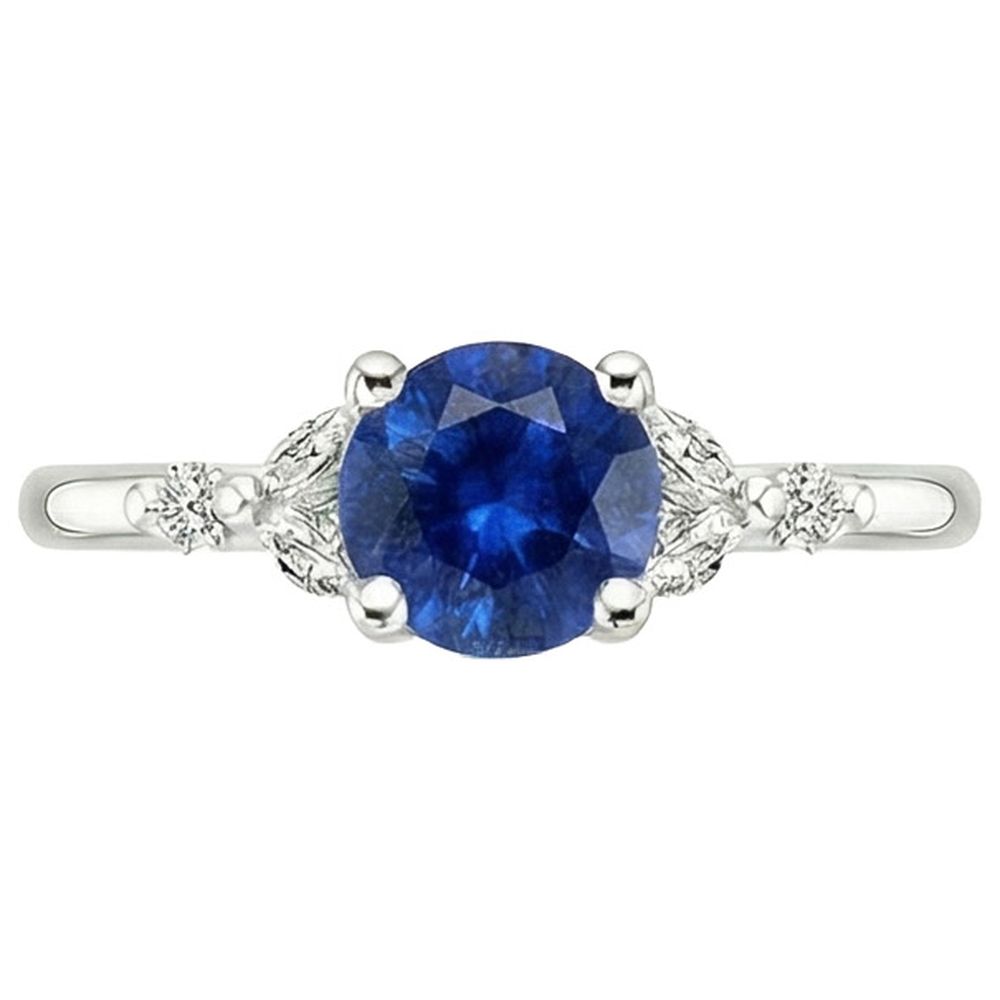 Ladies Gemstone Ring Blue Sapphire Marquise & Round Natural Earth Mined Diamonds 3 Carats