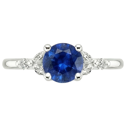Ladies Gemstone Ring Blue Sapphire Marquise & Round Natural Earth Mined Diamonds 3 Carats