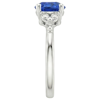 Ladies Gemstone Ring Blue Sapphire Marquise & Round Natural Earth Mined Diamonds 3 Carats
