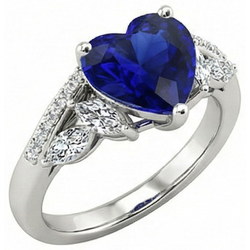 Ladies Gemstone Ring Heart Sapphire Marquise & Round Natural Earth Mined Diamonds 4 Carats
