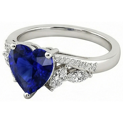Ladies Gemstone Ring Heart Sapphire Marquise & Round Natural Earth Mined Diamonds 4 Carats