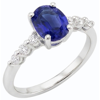 Ladies Gemstone & Natural Earth Mined Diamonds Oval Ceylon Sapphire Ring 4 Carats