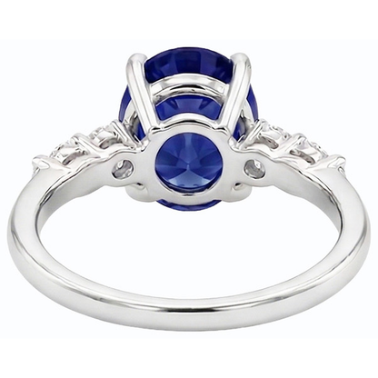 Ladies Gemstone & Natural Earth Mined Diamonds Oval Ceylon Sapphire Ring 4 Carats