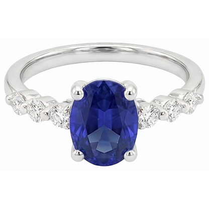 Ladies Gemstone & Natural Earth Mined Diamonds Oval Ceylon Sapphire Ring 4 Carats