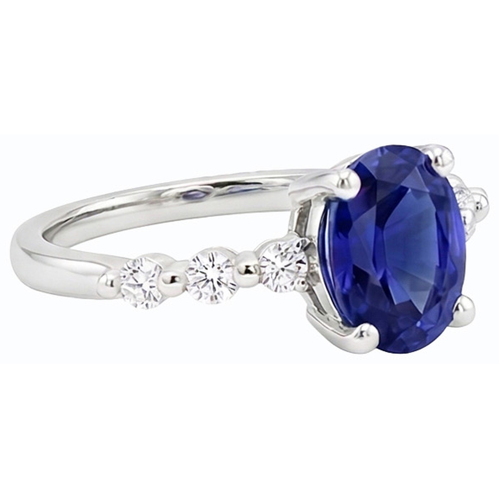 Ladies Gemstone & Natural Earth Mined Diamonds Oval Ceylon Sapphire Ring 4 Carats