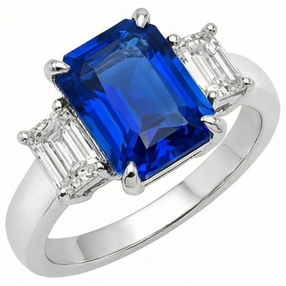 Ladies Gold Natural Earth Mined Diamond Ring Emerald Cut 5 Carats Sapphire Jewelry
