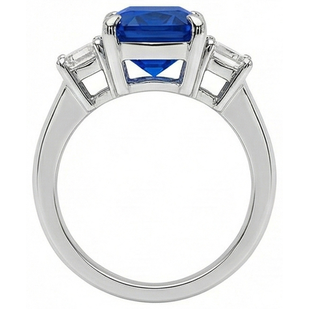 Ladies Gold Natural Earth Mined Diamond Ring Emerald Cut 5 Carats Sapphire Jewelry