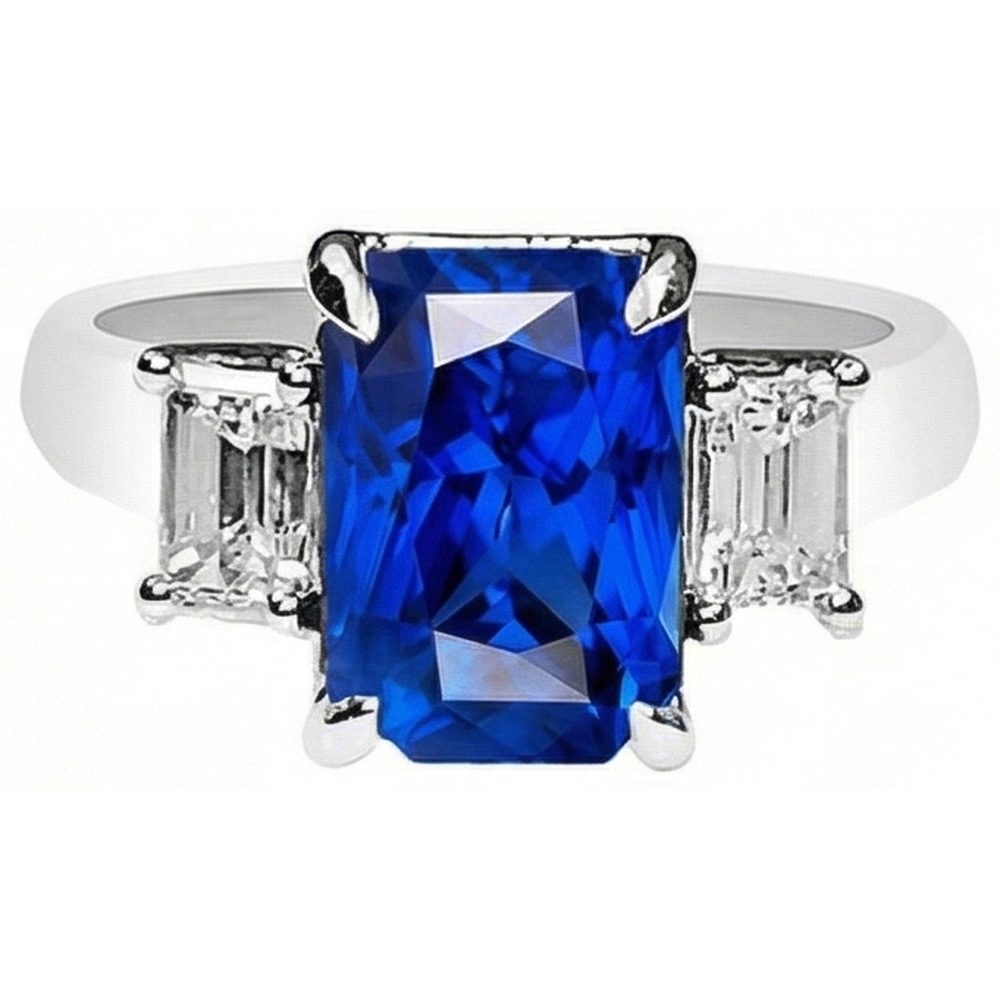 Ladies Gold Natural Earth Mined Diamond Ring Emerald Cut 5 Carats Sapphire Jewelry