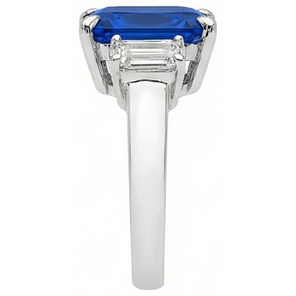 Ladies Gold Natural Earth Mined Diamond Ring Emerald Cut 5 Carats Sapphire Jewelry