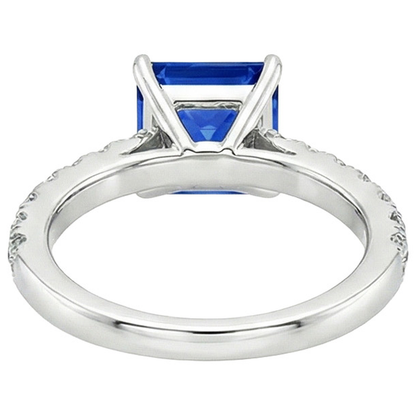 Ladies Gold Natural Earth Mined Diamond Ring Princess Blue Sapphire Accented 4.50 Carats