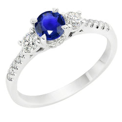 Ladies Gold Natural Earth Mined Diamond Ring Round Cut Ceylon Sapphire 3.50 Carats 14K