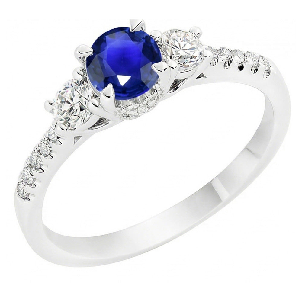 Ladies Gold Natural Earth Mined Diamond Ring Round Cut Ceylon Sapphire 3.50 Carats 14K