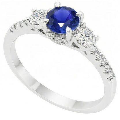 Ladies Gold Natural Earth Mined Diamond Ring Round Cut Ceylon Sapphire 3.50 Carats 14K