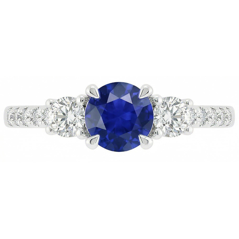 Ladies Gold Natural Earth Mined Diamond Ring Round Cut Ceylon Sapphire 3.50 Carats 14K