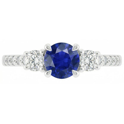 Ladies Gold Natural Earth Mined Diamond Ring Round Cut Ceylon Sapphire 3.50 Carats 14K
