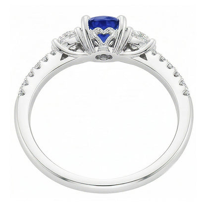 Ladies Gold Natural Earth Mined Diamond Ring Round Cut Ceylon Sapphire 3.50 Carats 14K