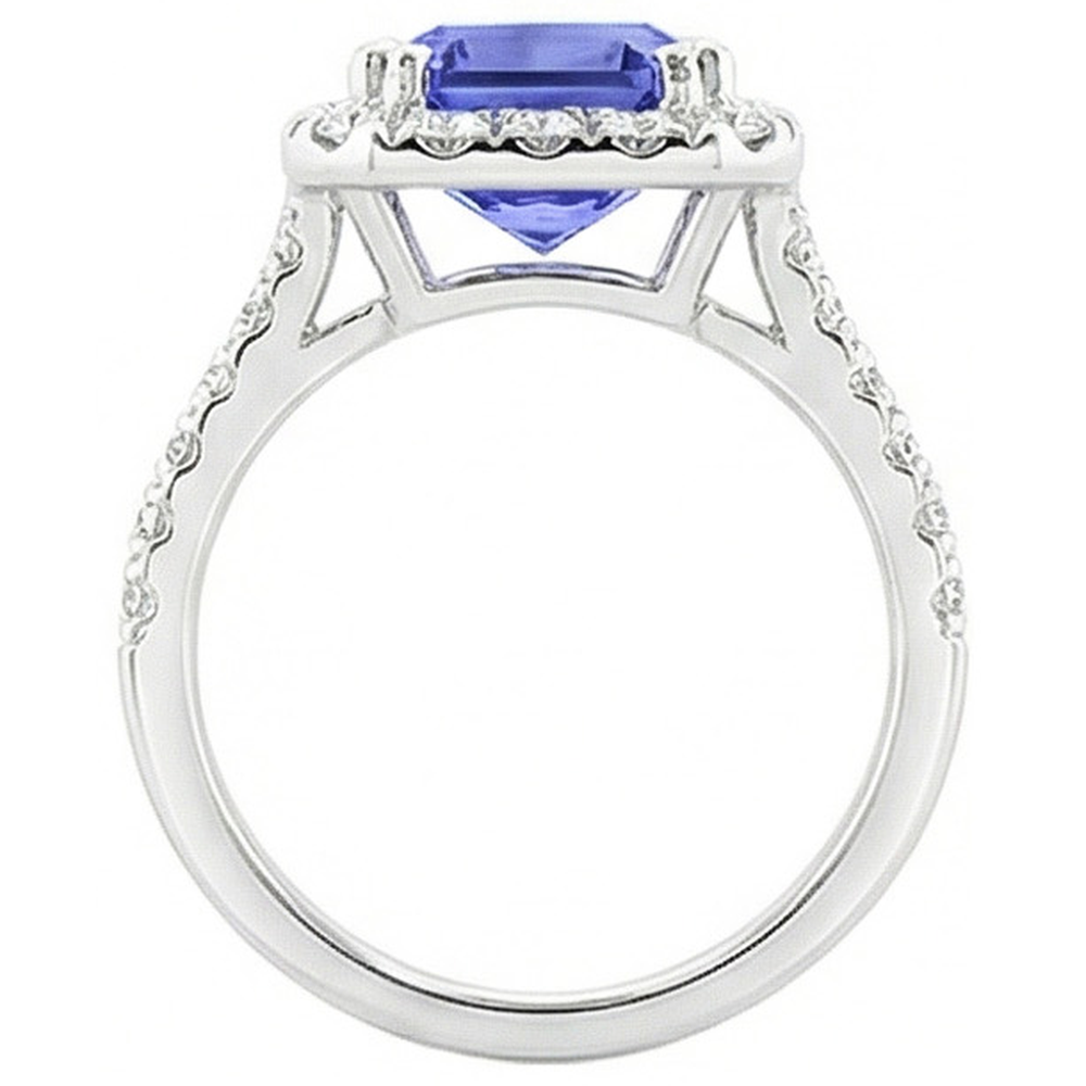 Ladies Halo Deep Blue Sapphire Ring Radiant & Natural Earth Mined Diamonds 3.50 Carats