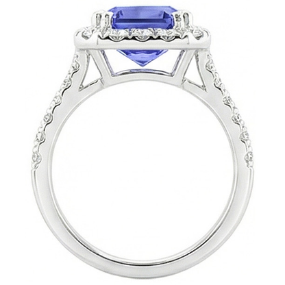 Ladies Halo Deep Blue Sapphire Ring Radiant & Natural Earth Mined Diamonds 3.50 Carats