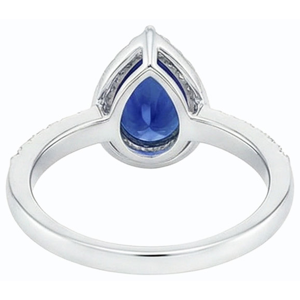 Ladies Halo Gemstone Ring Pear Blue Sapphire & Natural Earth Mined Diamonds 4 Carats