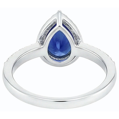 Ladies Halo Gemstone Ring Pear Blue Sapphire & Natural Earth Mined Diamonds 4 Carats