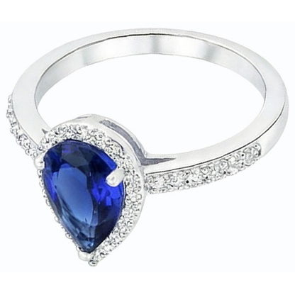 Ladies Halo Gemstone Ring Pear Blue Sapphire & Natural Earth Mined Diamonds 4 Carats