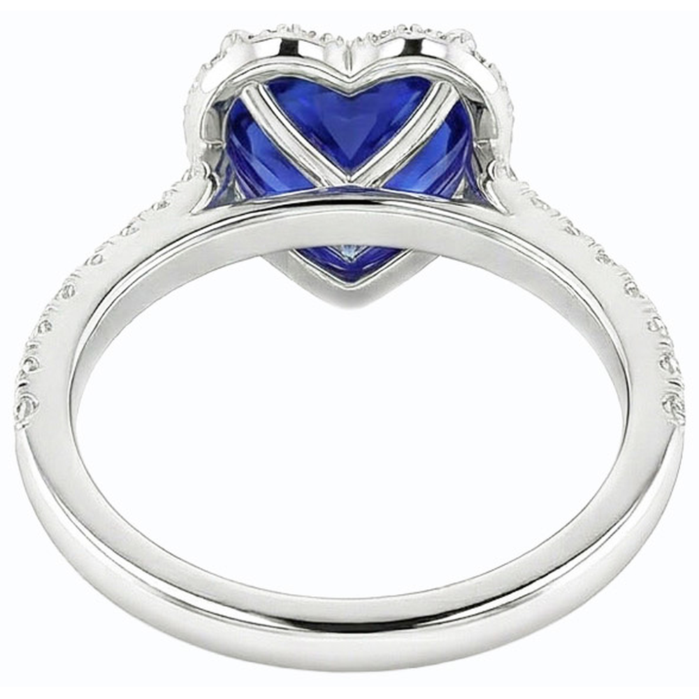 Ladies Halo Heart Srilanka Sapphire Ring & Natural Earth Mined Diamonds 3.50 Carats