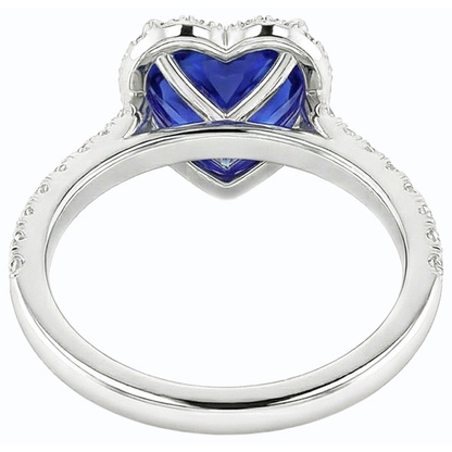 Ladies Halo Heart Srilanka Sapphire Ring & Natural Earth Mined Diamonds 3.50 Carats