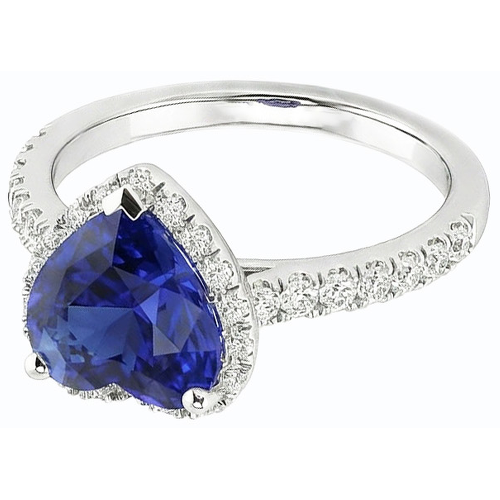 Ladies Halo Heart Srilanka Sapphire Ring & Natural Earth Mined Diamonds 3.50 Carats
