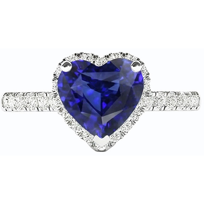 Ladies Halo Heart Srilanka Sapphire Ring & Natural Earth Mined Diamonds 3.50 Carats