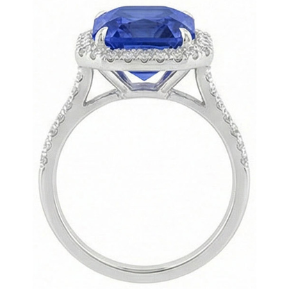 Ladies Halo Natural Earth Mined Diamond Jewelry Ceylon Sapphire Prong Set Gold 5 Carats