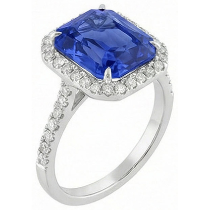 Ladies Halo Natural Earth Mined Diamond Jewelry Ceylon Sapphire Prong Set Gold 5 Carats
