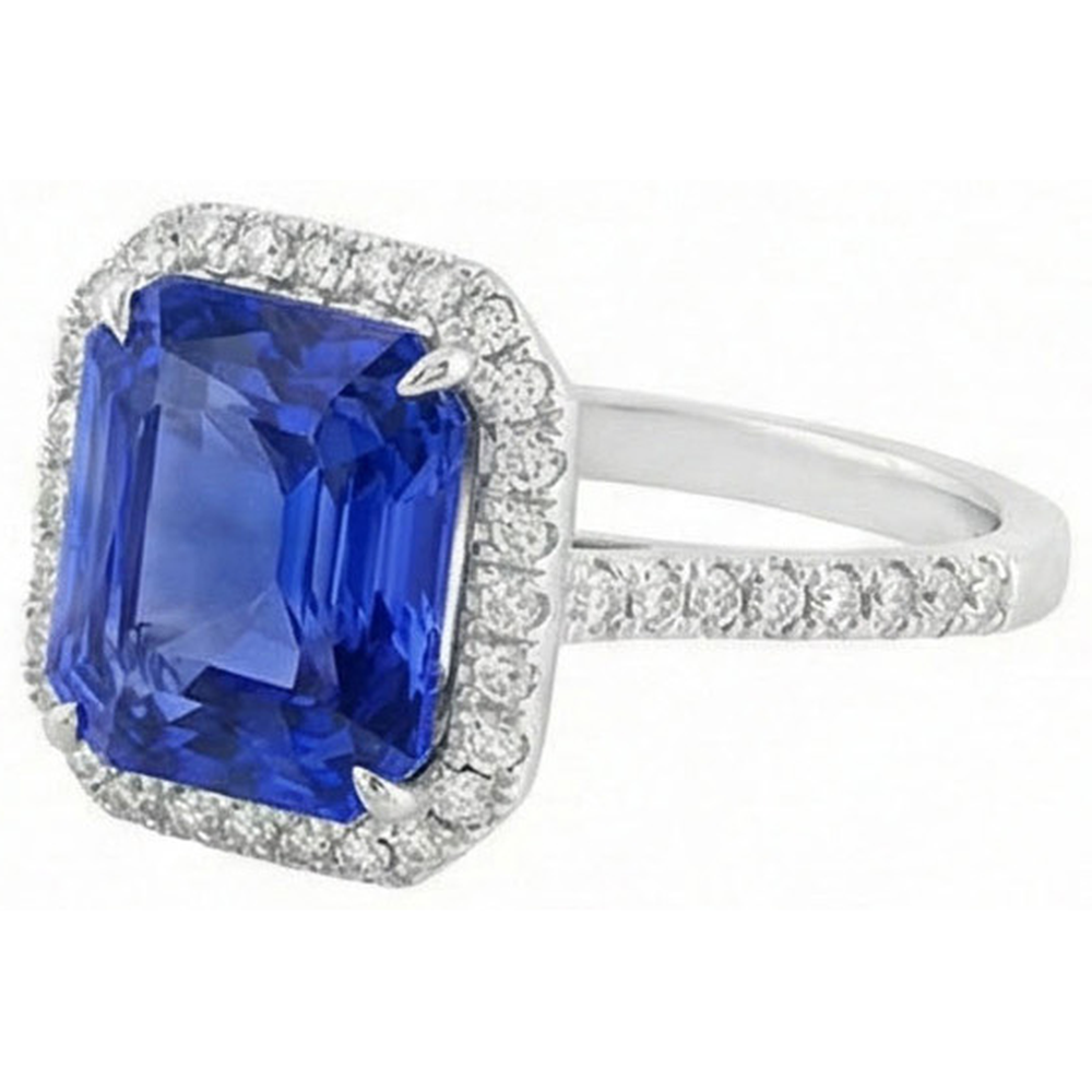 Ladies Halo Natural Earth Mined Diamond Jewelry Ceylon Sapphire Prong Set Gold 5 Carats