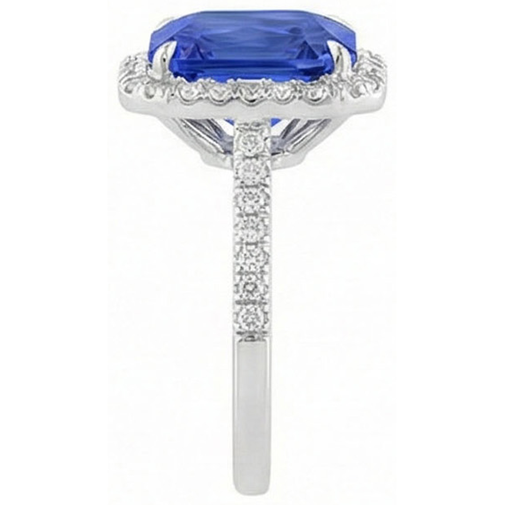 Ladies Halo Natural Earth Mined Diamond Jewelry Ceylon Sapphire Prong Set Gold 5 Carats