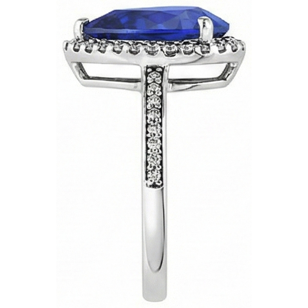 Ladies Halo Natural Earth Mined Diamond Ring & Pear Cut Sri Lankan Sapphire Gold 4 Carats