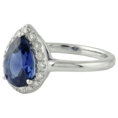Natural Real ( Not Lab Grown )  Ladies Halo Ring Pear Cut Ceylon Sapphire 2.50 Carats White Gold 14K