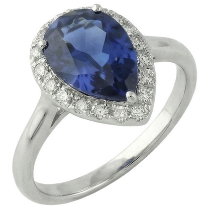 Natural Real ( Not Lab Grown )  Ladies Halo Ring Pear Cut Ceylon Sapphire 2.50 Carats White Gold 14K