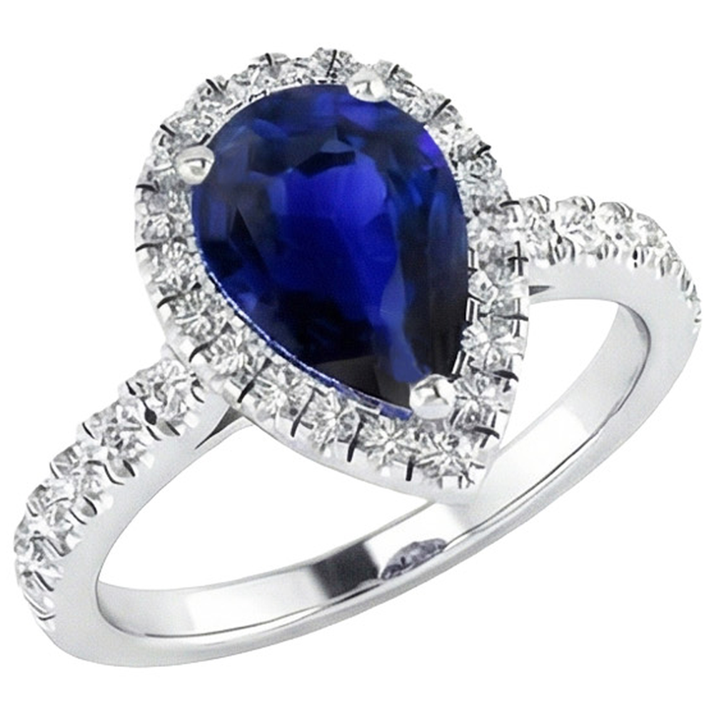 Ladies Halo Sri Lankan Sapphire & Natural Earth Mined Diamond Ring 4 Carats White Gold 14K