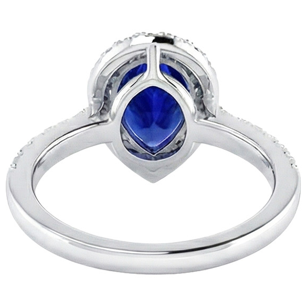 Ladies Halo Sri Lankan Sapphire & Natural Earth Mined Diamond Ring 4 Carats White Gold 14K