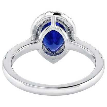Ladies Halo Sri Lankan Sapphire & Natural Earth Mined Diamond Ring 4 Carats White Gold 14K