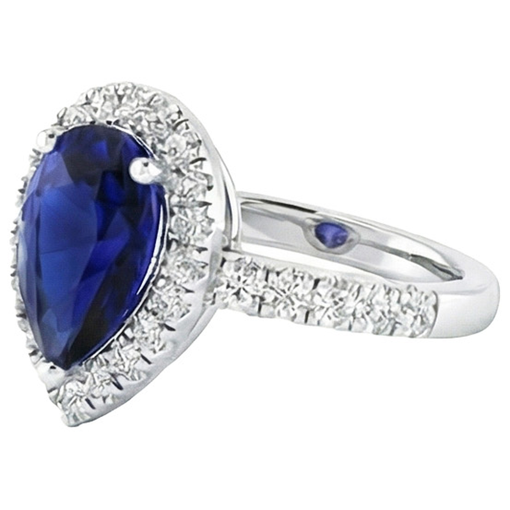 Ladies Halo Sri Lankan Sapphire & Natural Earth Mined Diamond Ring 4 Carats White Gold 14K