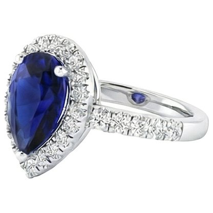 Ladies Halo Sri Lankan Sapphire & Natural Earth Mined Diamond Ring 4 Carats White Gold 14K