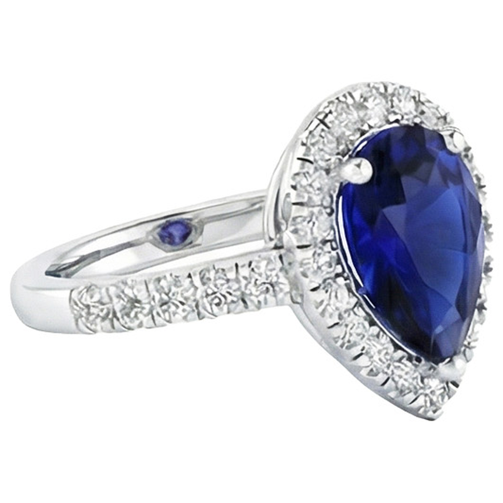 Ladies Halo Sri Lankan Sapphire & Natural Earth Mined Diamond Ring 4 Carats White Gold 14K