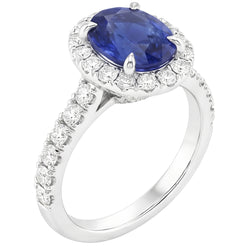 Ladies Halo Sri Lankan Sapphire & Pave Set Natural Earth Mined Diamond Ring 5.50 Carats