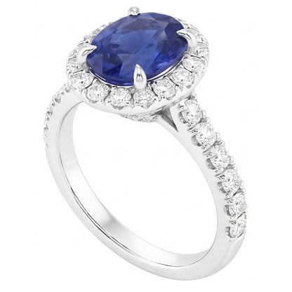 Ladies Halo Sri Lankan Sapphire & Pave Set Natural Earth Mined Diamond Ring 5.50 Carats
