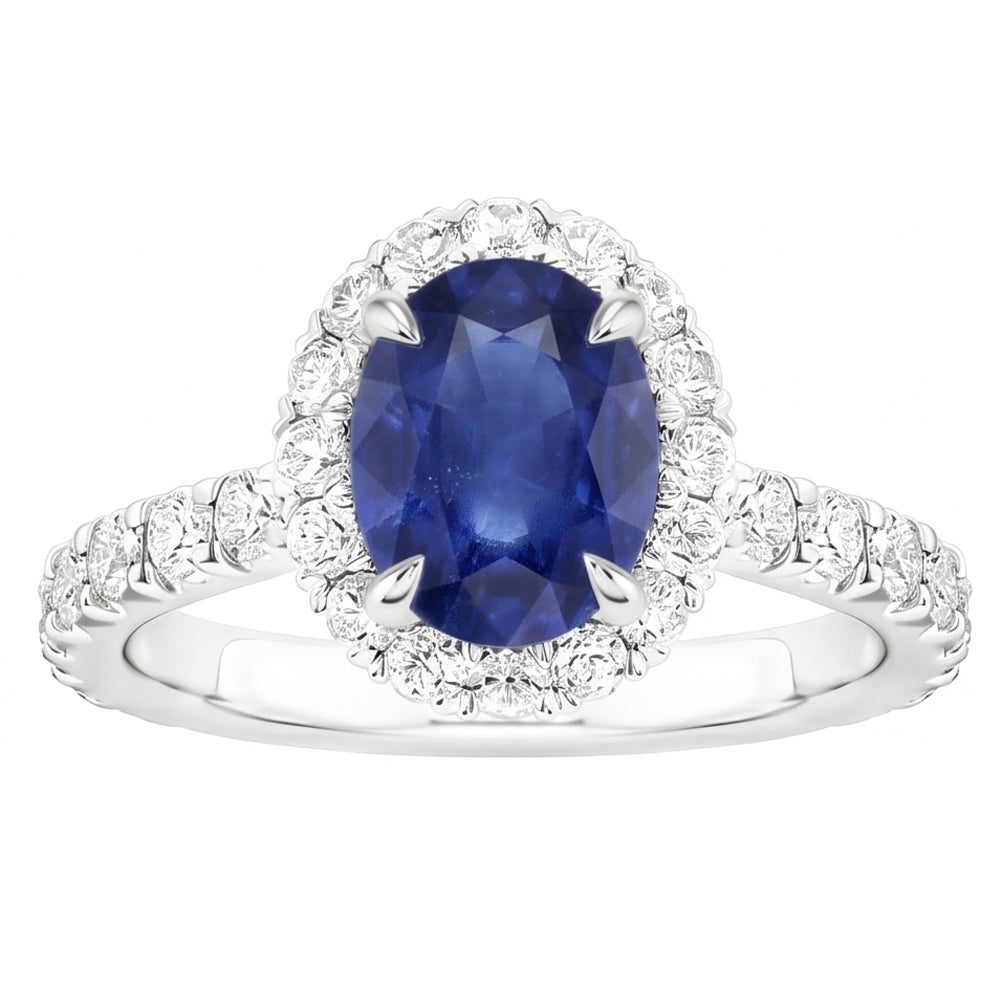 Ladies Halo Sri Lankan Sapphire & Pave Set Natural Earth Mined Diamond Ring 5.50 Carats
