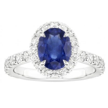 Ladies Halo Sri Lankan Sapphire & Pave Set Natural Earth Mined Diamond Ring 5.50 Carats