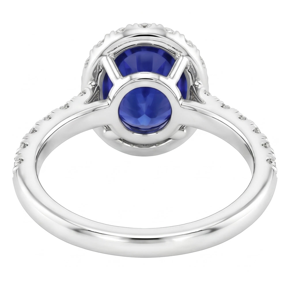 Ladies Halo Sri Lankan Sapphire & Pave Set Natural Earth Mined Diamond Ring 5.50 Carats