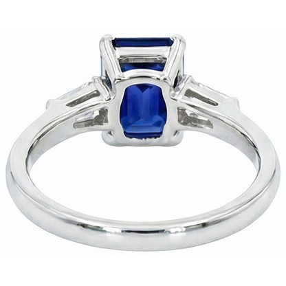 Ladies Natural Earth Mined Diamond 3 Stone Emerald Ceylon Sapphire Ring 3 Carats