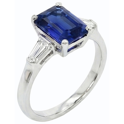 Ladies Natural Earth Mined Diamond 3 Stone Emerald Ceylon Sapphire Ring 3 Carats