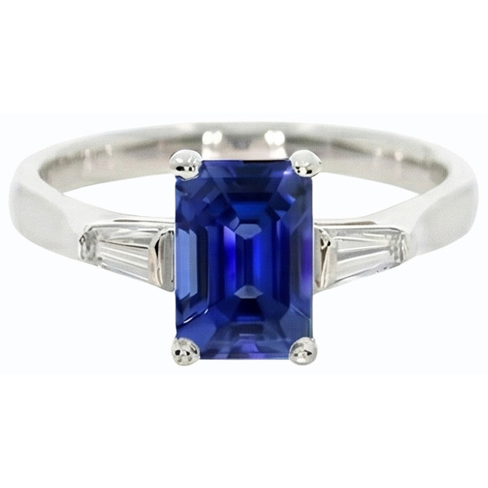 Ladies Natural Earth Mined Diamond 3 Stone Emerald Ceylon Sapphire Ring 3 Carats
